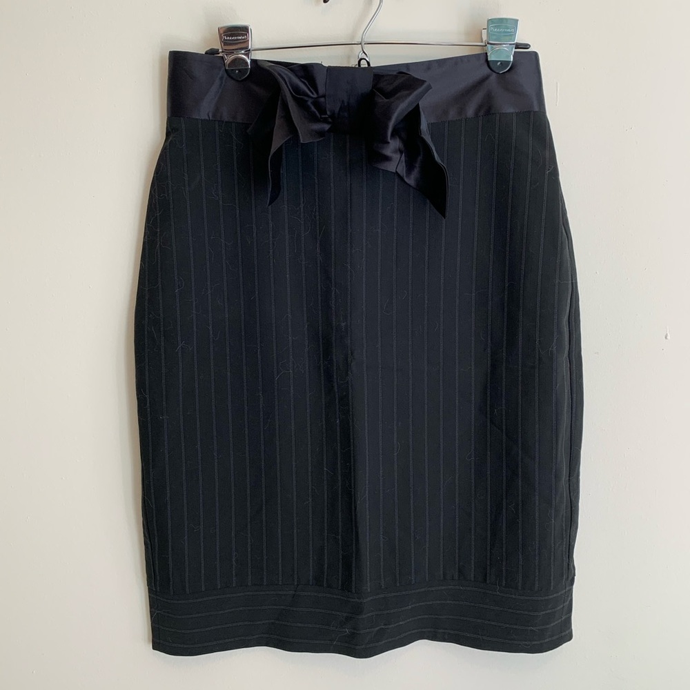 Pin stripe pencil skirt with satin bow